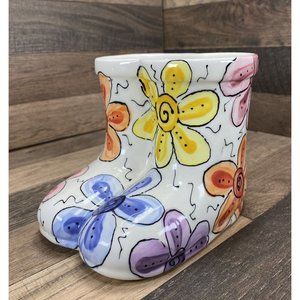 Floral Rainboots Planter Pot Colorful Whimsical Flower Succulents Herbs 5 1/8"